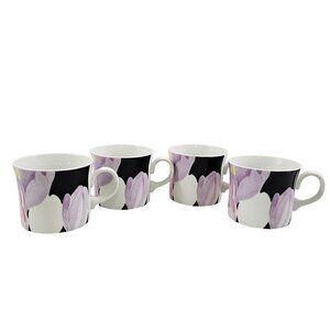 Mikasa Japan VOGUE L1052 Fine Porcelain Floral 8 Oz Flat Cups Mugs – Set of 4
